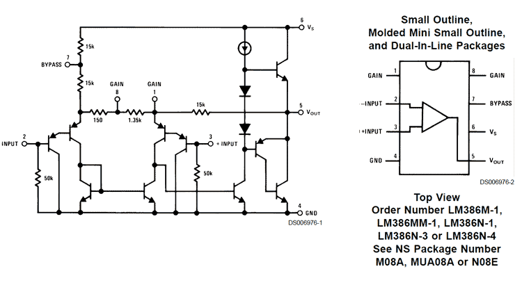 LM386 Low Voltage Audio Power Amplifier (Texas Instruments) PDF manual