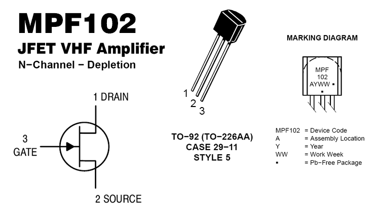 ON Semiconductor MPF102 - JFET VHF Amplifier N−Channel