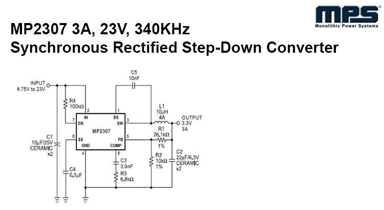 MP2307 3A, 23V, 340KHz Synchronous Rectified Step-Down Converter